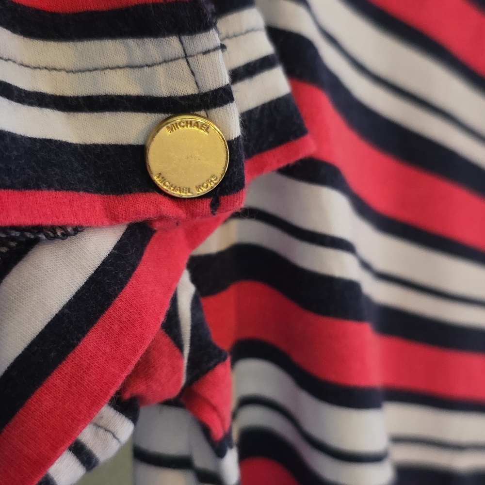 Michael Kors Navy And Coral Striped Short Sleeve Tee - Picture 4 of 6